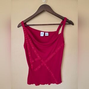 Armani Exchange Red Tank Top with Silver Stud Embellishments Size Small Lyocell